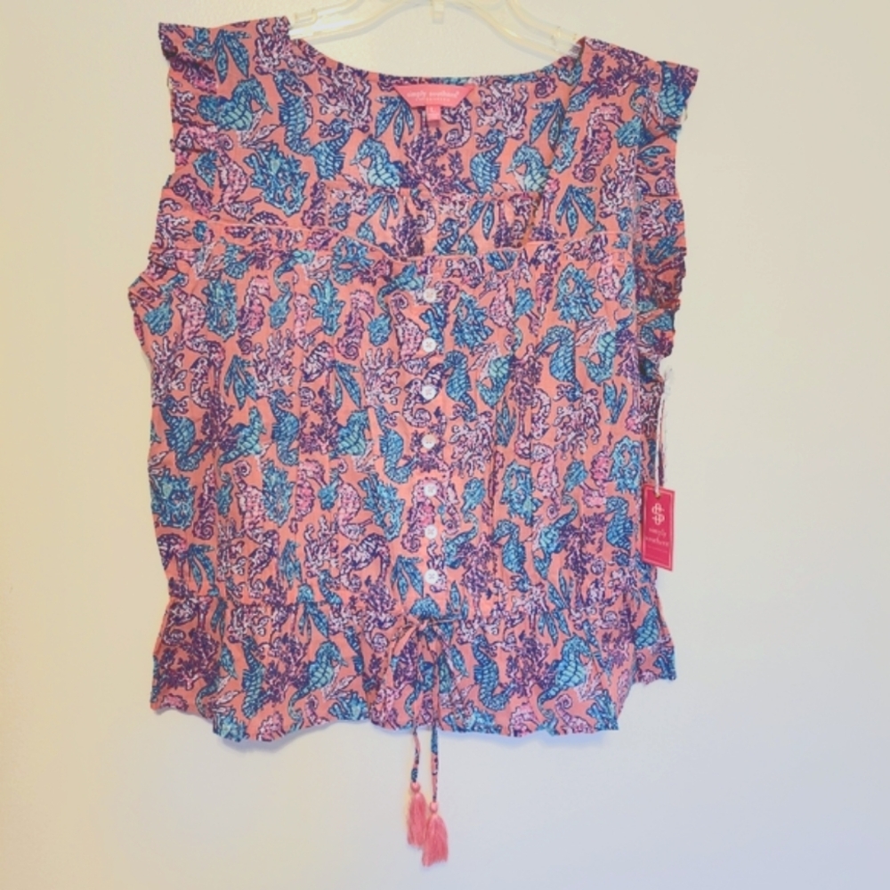 Nwt simply southern coral reef Seahorse print buttondown top
